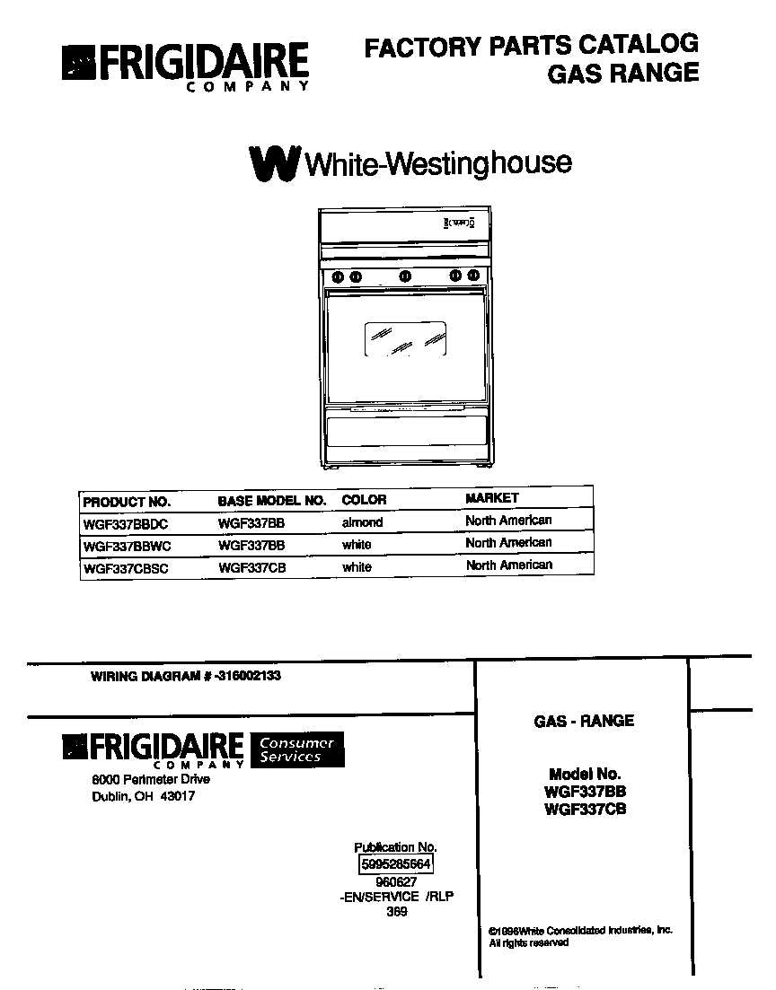 White-Westinghouse WGF337CBSC cover diagram
