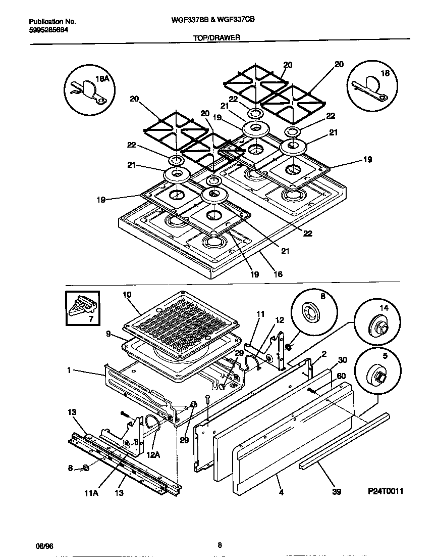 White-Westinghouse WGF337CBSC top/drawer diagram