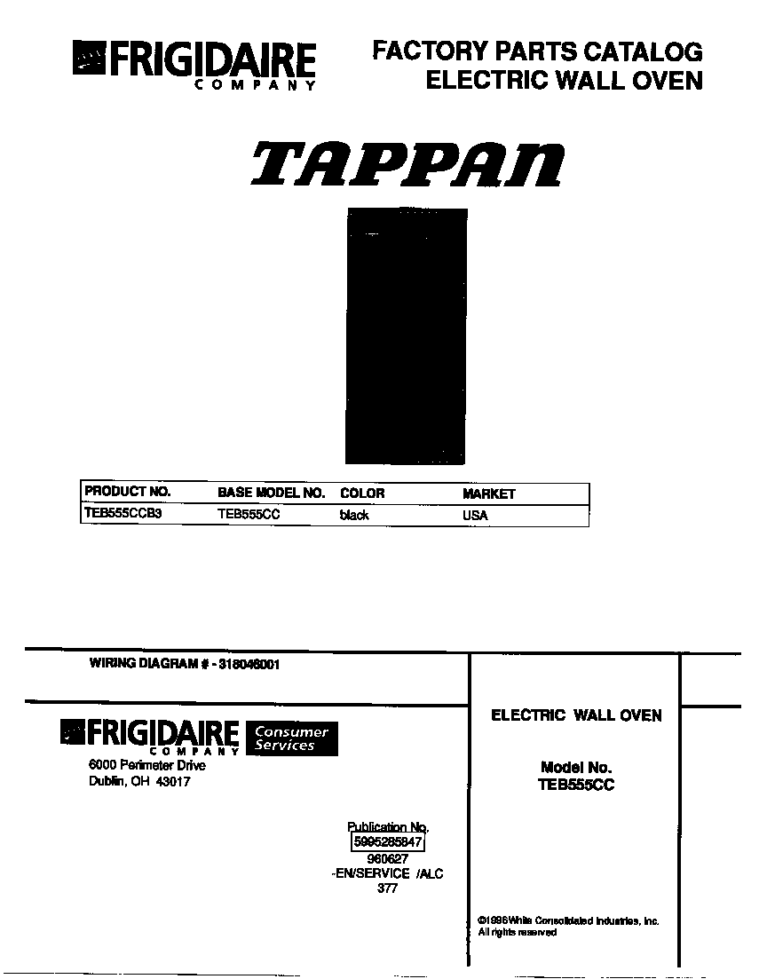 Tappan TEB555CCB3 cover diagram
