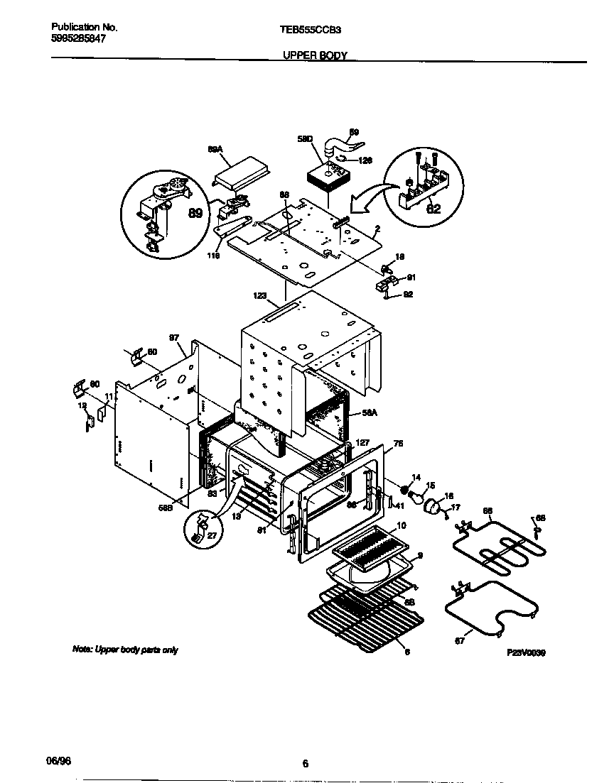 Tappan TEB555CCB3 upper body diagram