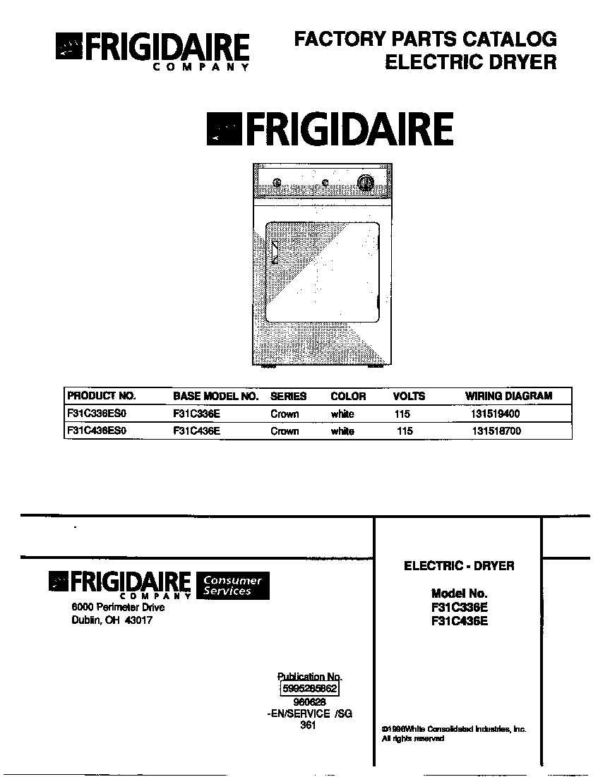 Frigidaire F31C436ES0 cover diagram