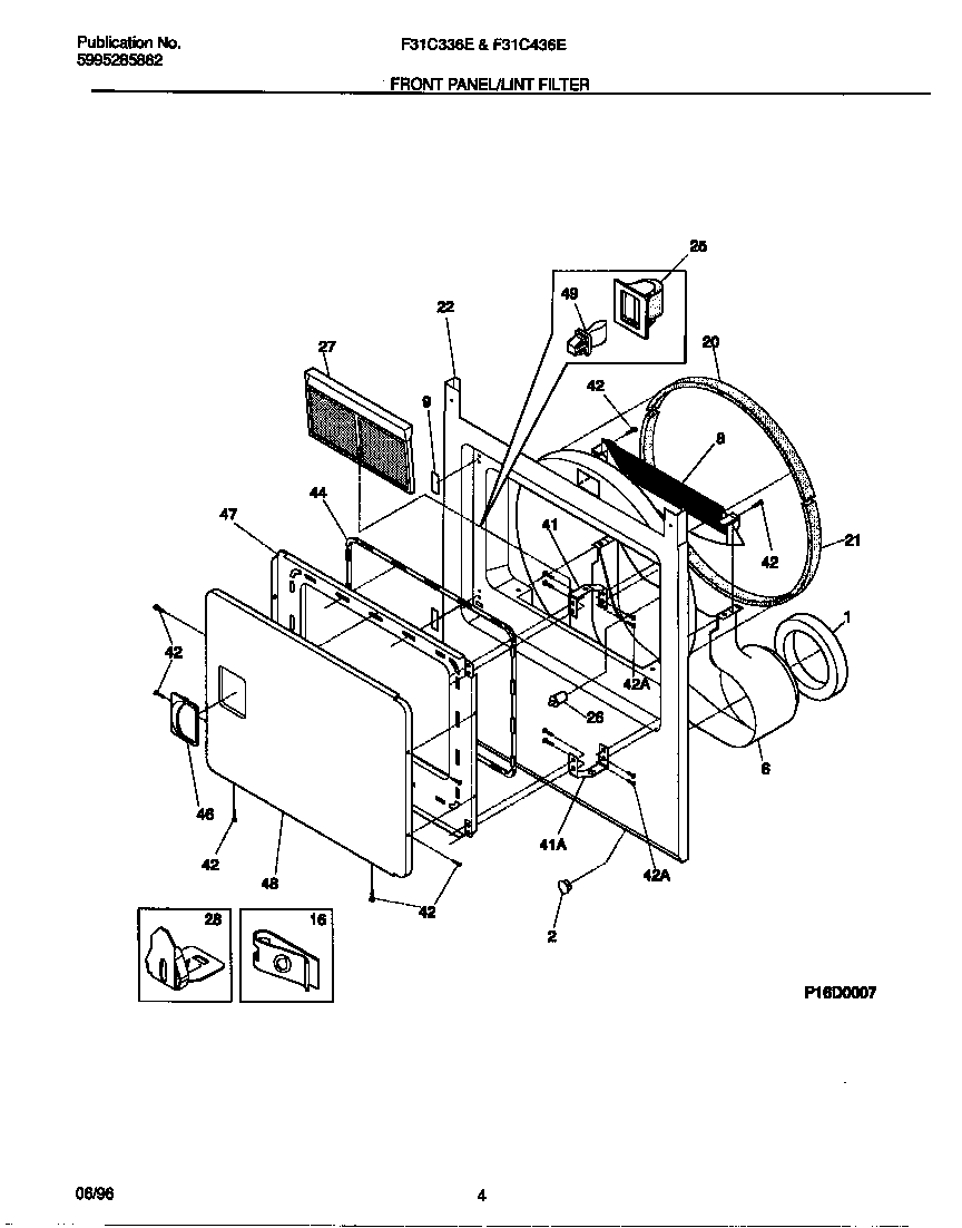 Frigidaire F31C436ES0 front panel/lint filter diagram