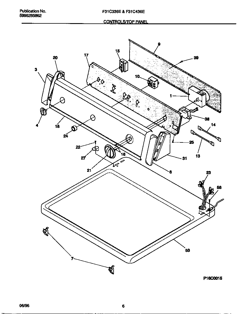 Frigidaire F31C436ES0 controls/top panel diagram