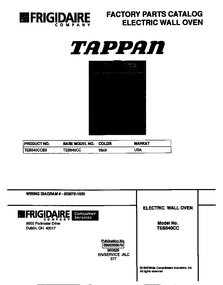 Tappan TEB540CCB3 cover diagram