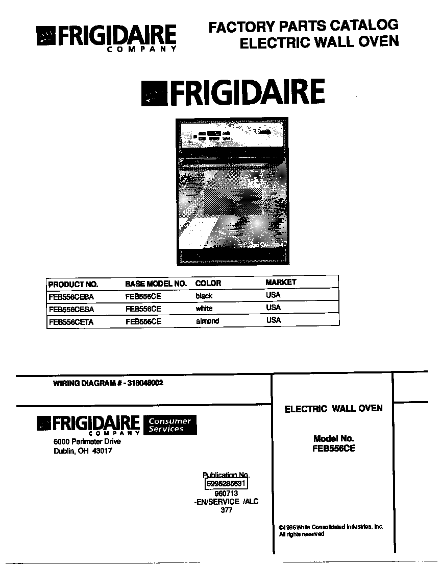 Frigidaire FEB556CEBA cover diagram