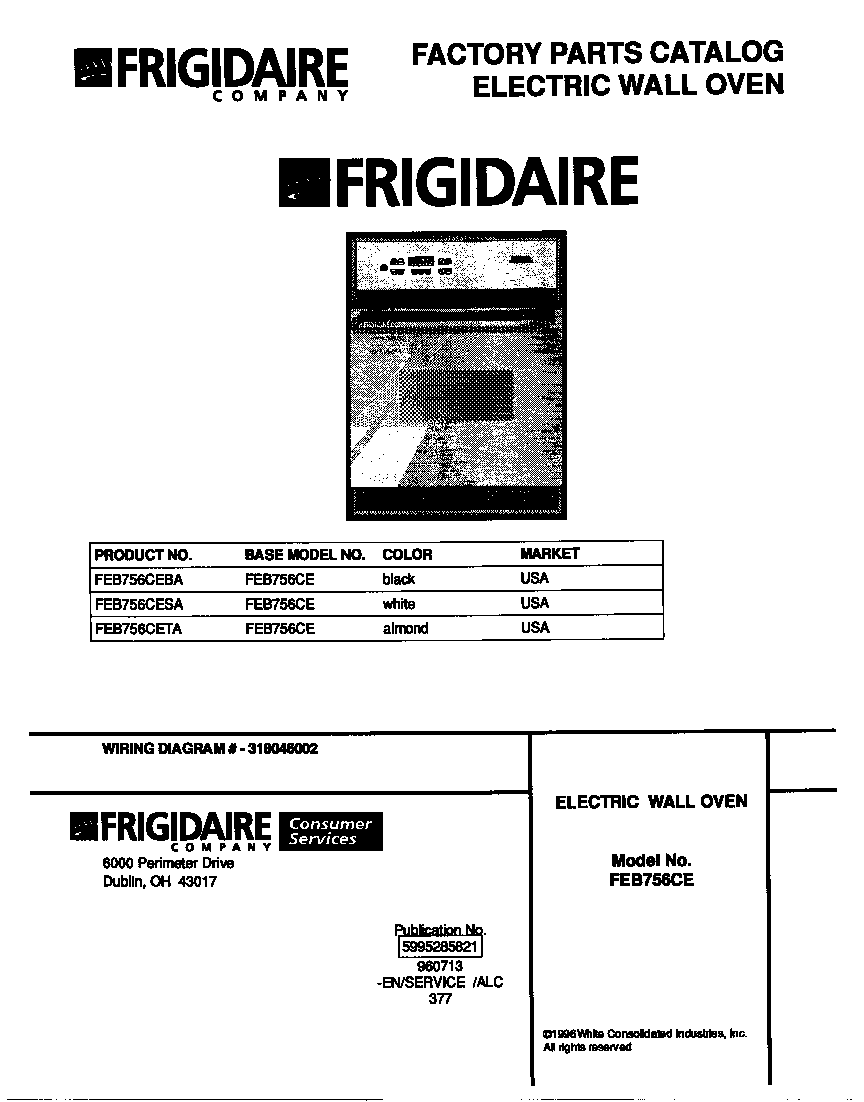 Frigidaire FEB756CESA cover diagram