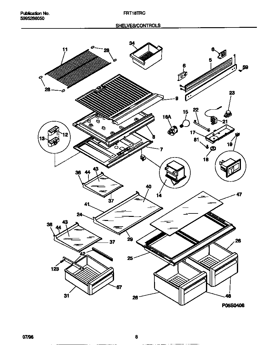 Frigidaire FRT18TRCD3 shelves/controls diagram