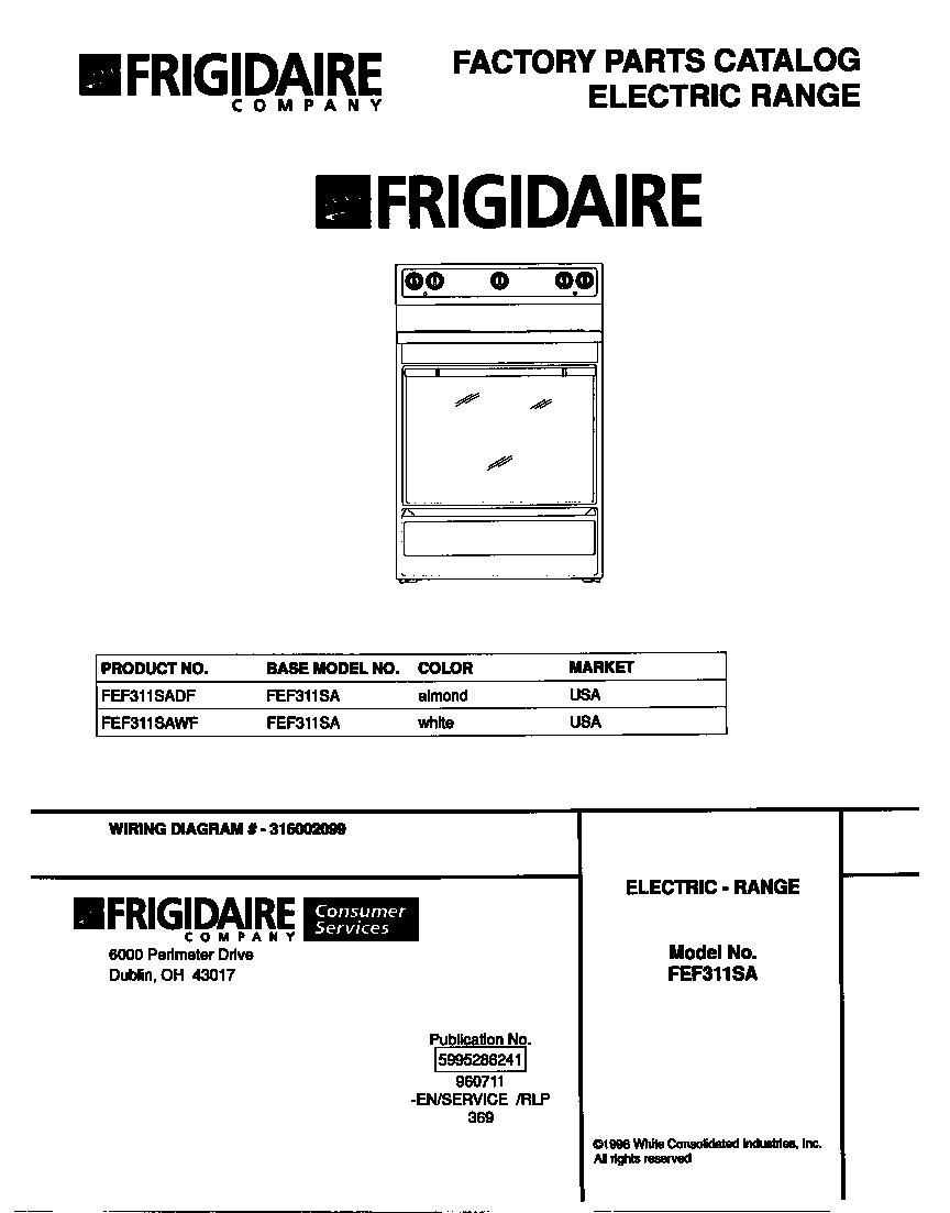 Frigidaire FEF311SADF cover diagram