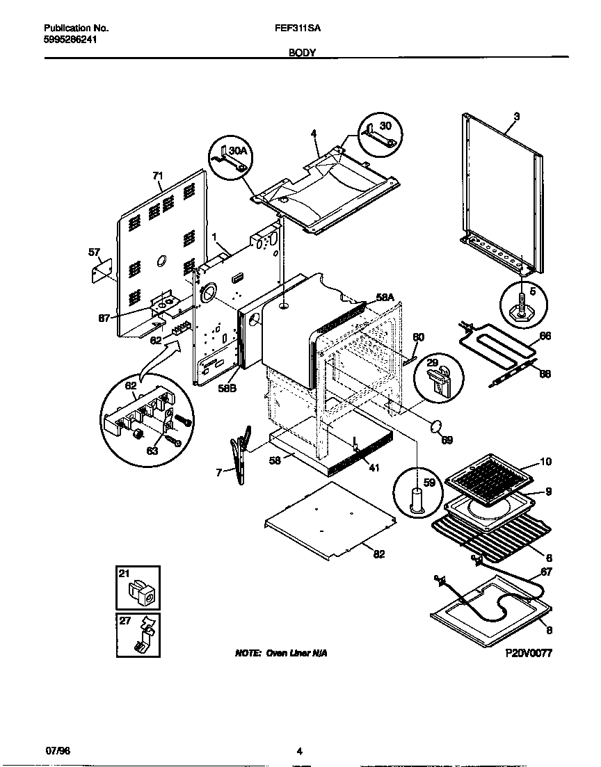 Frigidaire FEF311SADF body diagram