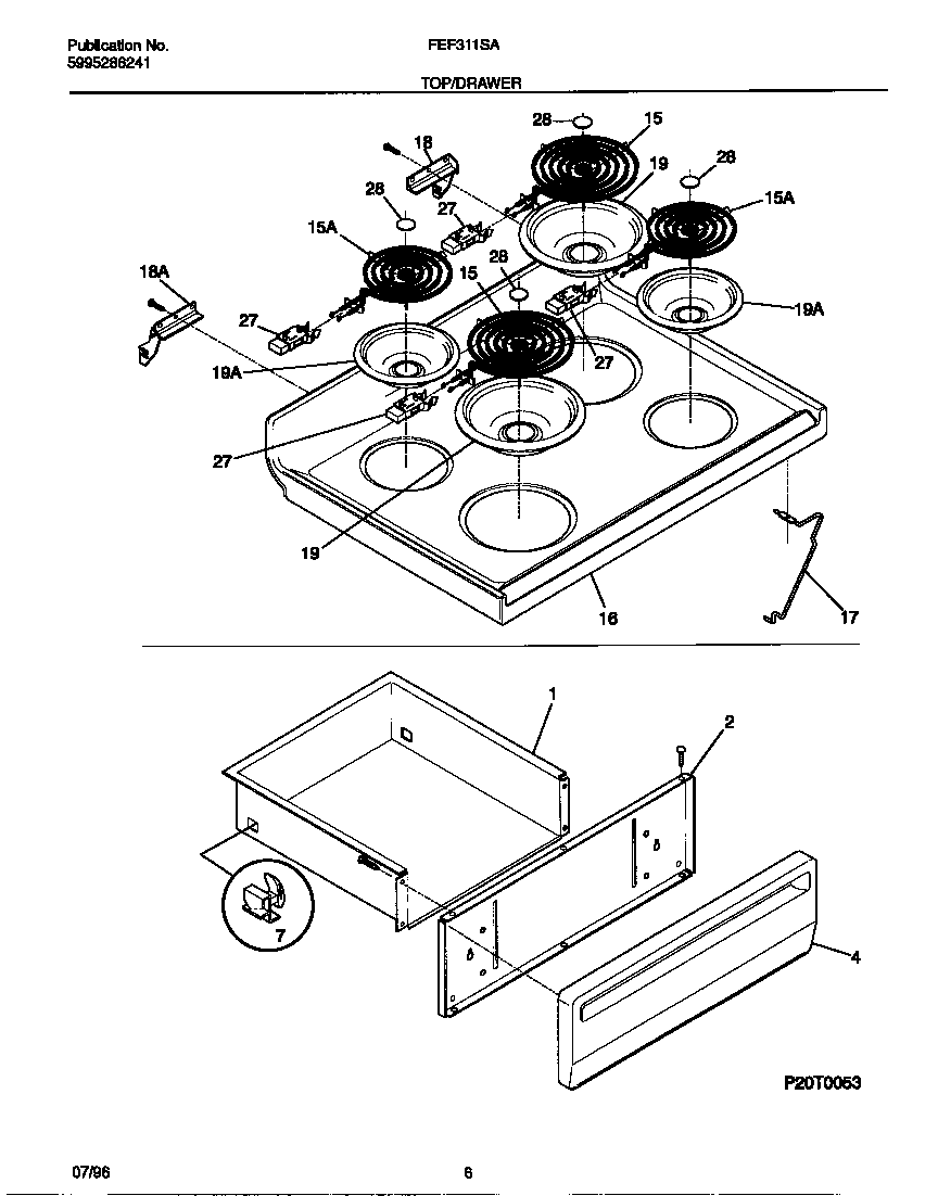 Frigidaire FEF311SADF top/drawer diagram