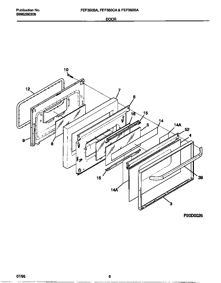 Frigidaire FEF350BADG door diagram