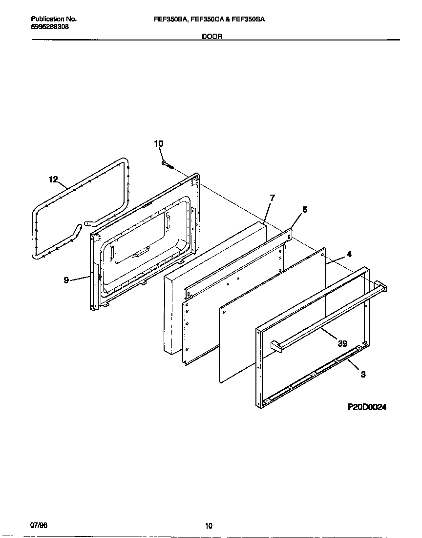 Frigidaire FEF350BADG door diagram