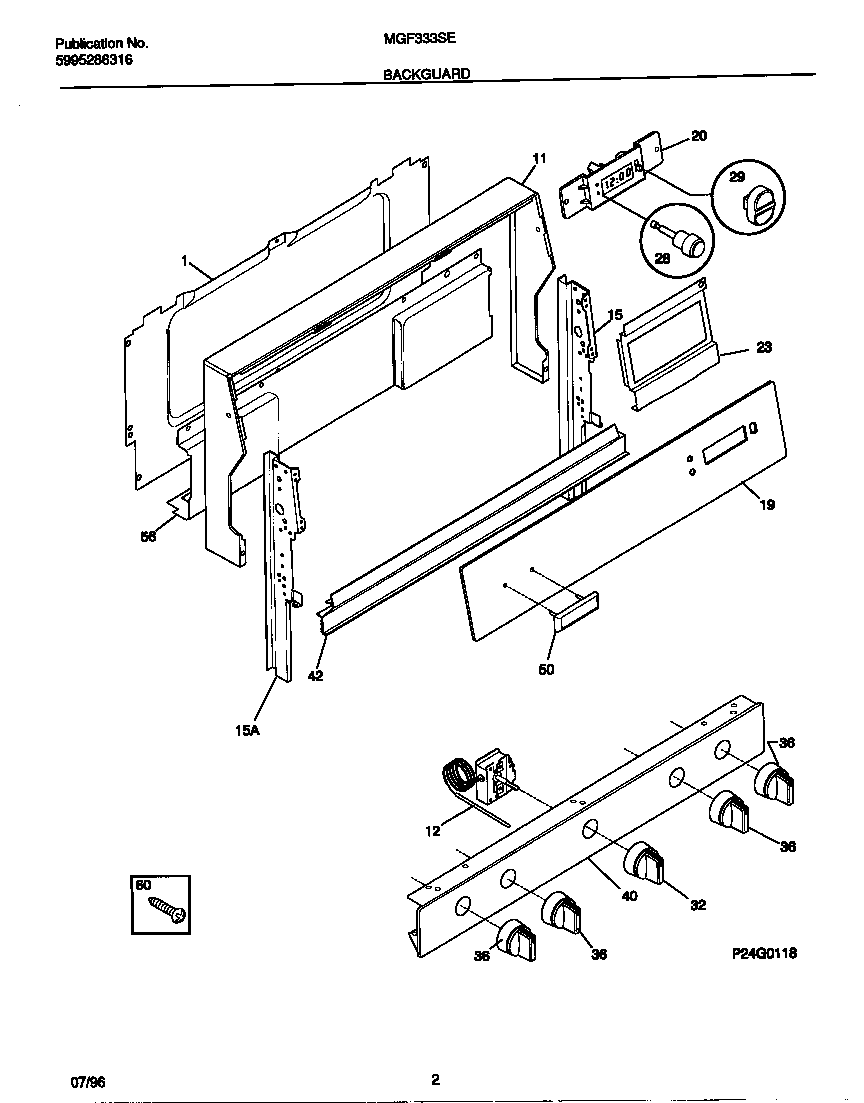 Universal/Multiflex (Frigidaire) MGF333SEWC backguard diagram