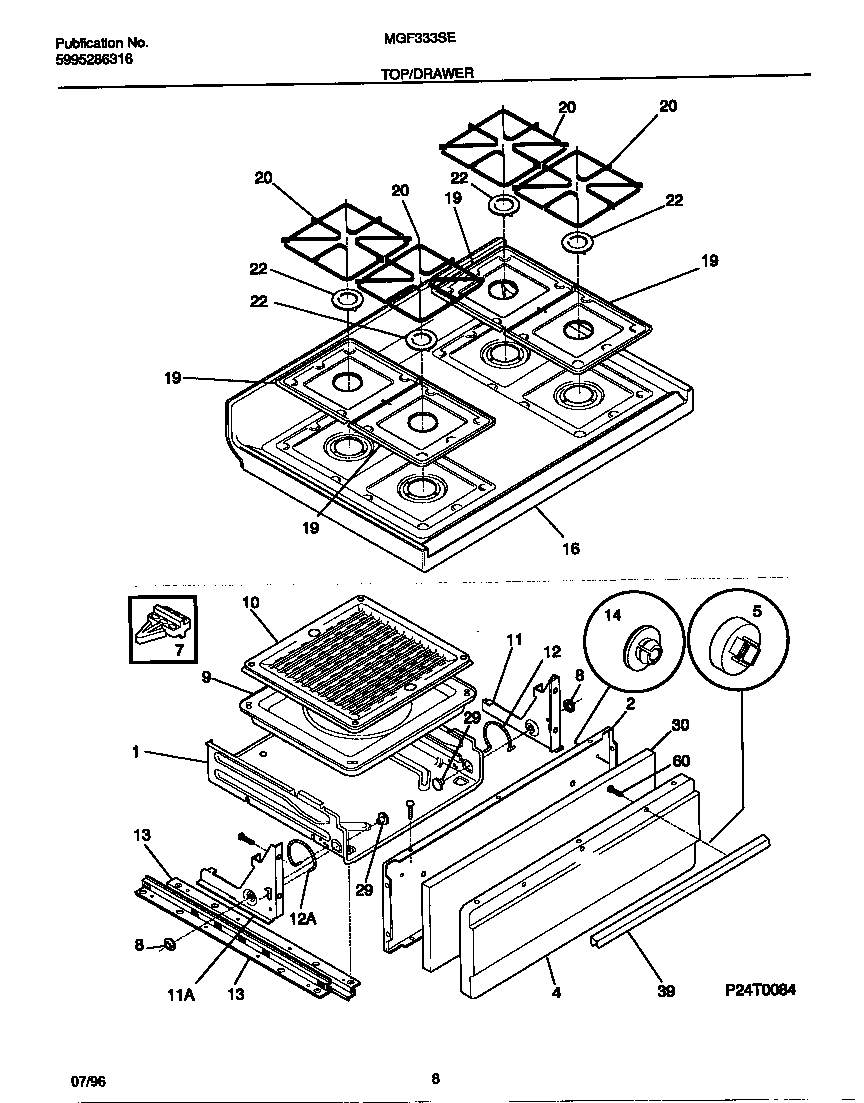 Universal/Multiflex (Frigidaire) MGF333SEWC top/drawer diagram