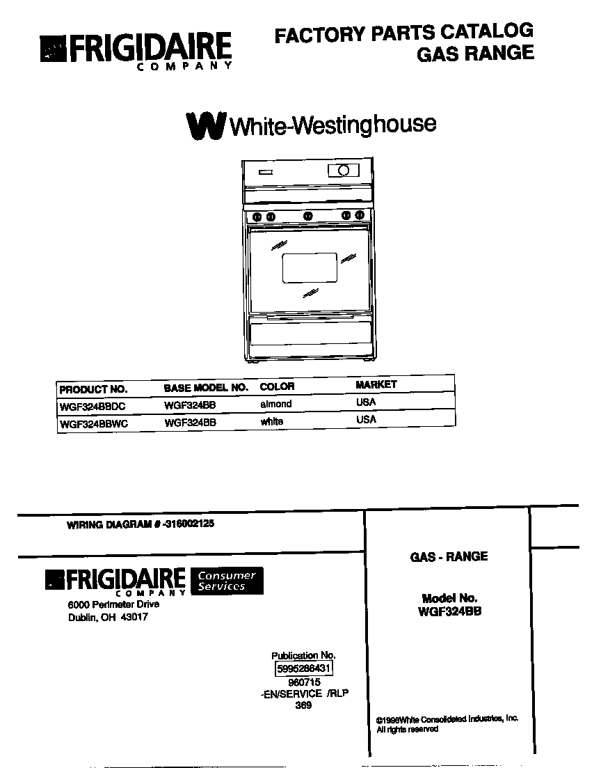 White-Westinghouse WGF324BBWC cover diagram