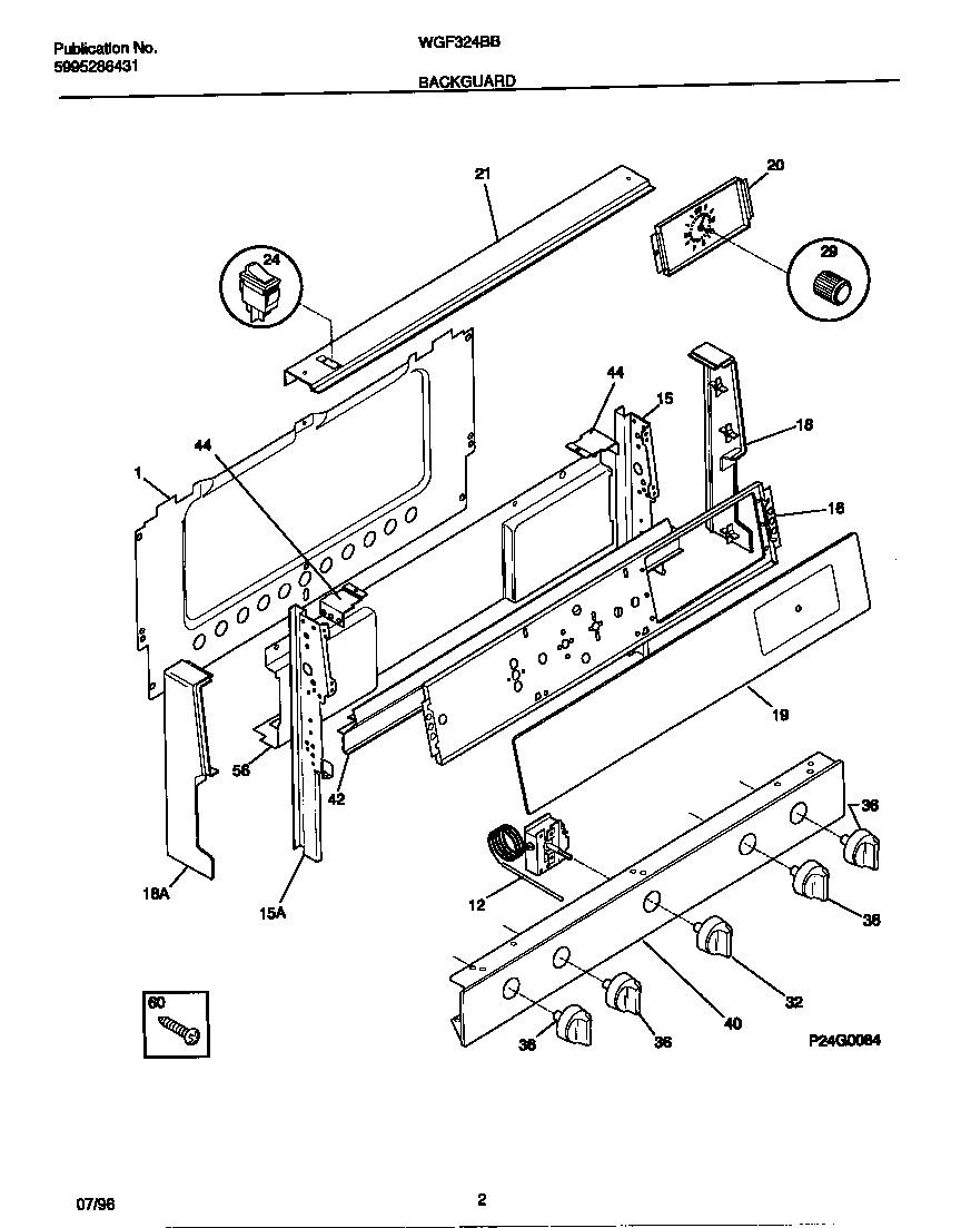 White-Westinghouse WGF324BBWC backguard diagram