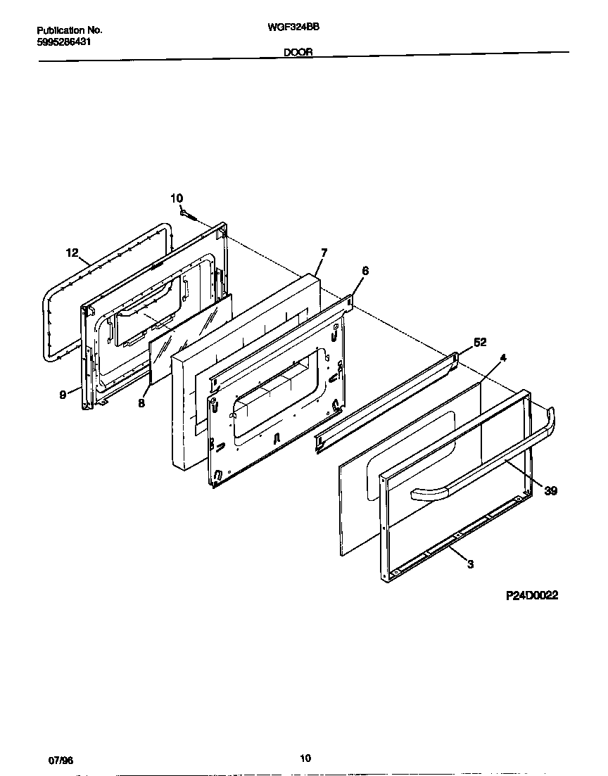 White-Westinghouse WGF324BBWC door diagram