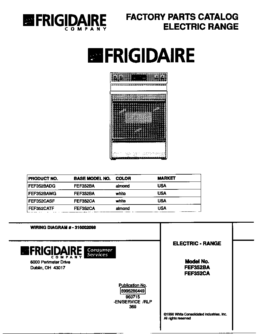 Frigidaire FEF352BAWG cover diagram