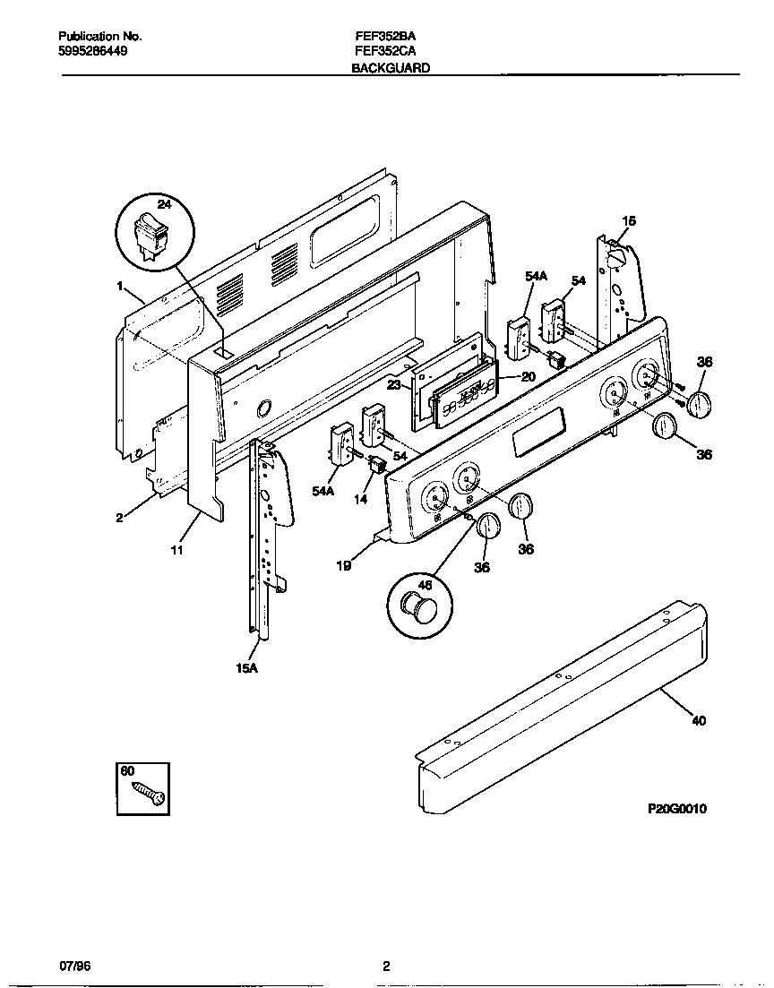 Frigidaire FEF352BAWG backguard diagram