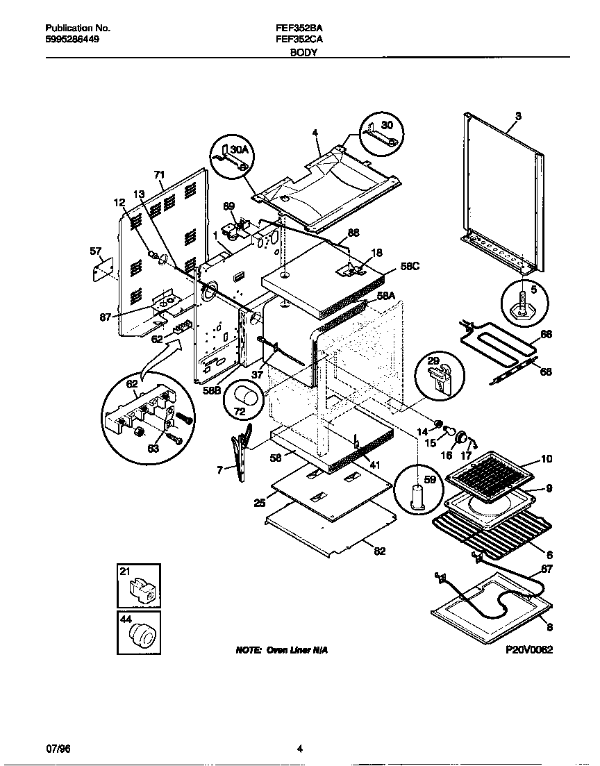 Frigidaire FEF352BAWG body diagram