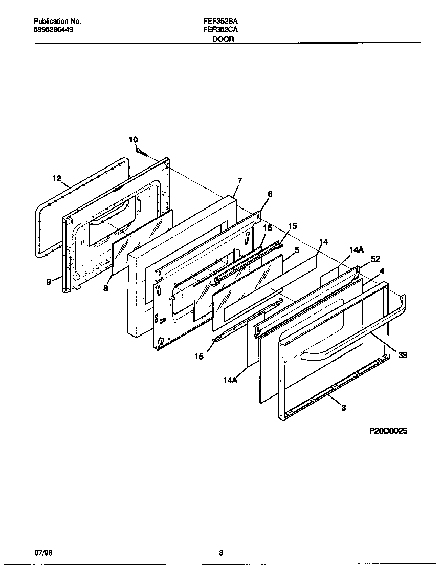 Frigidaire FEF352BAWG door diagram