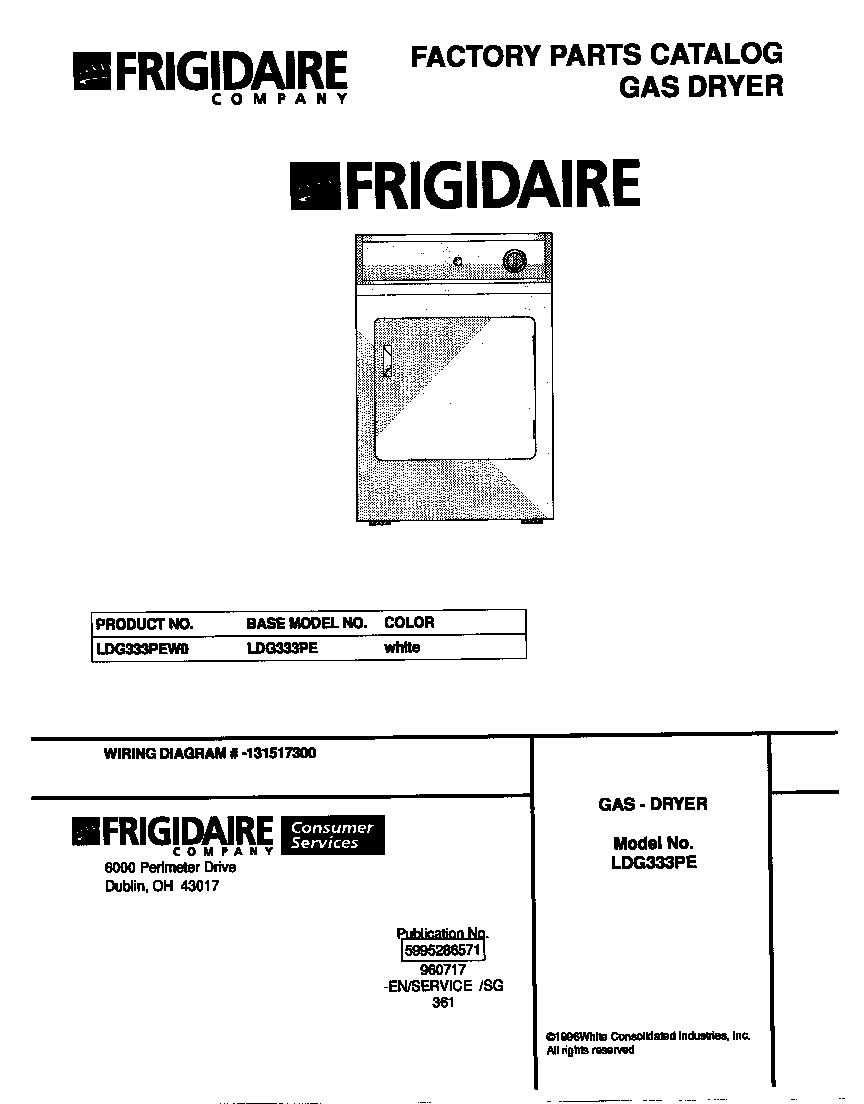 Frigidaire LDG333PEW0 cover diagram