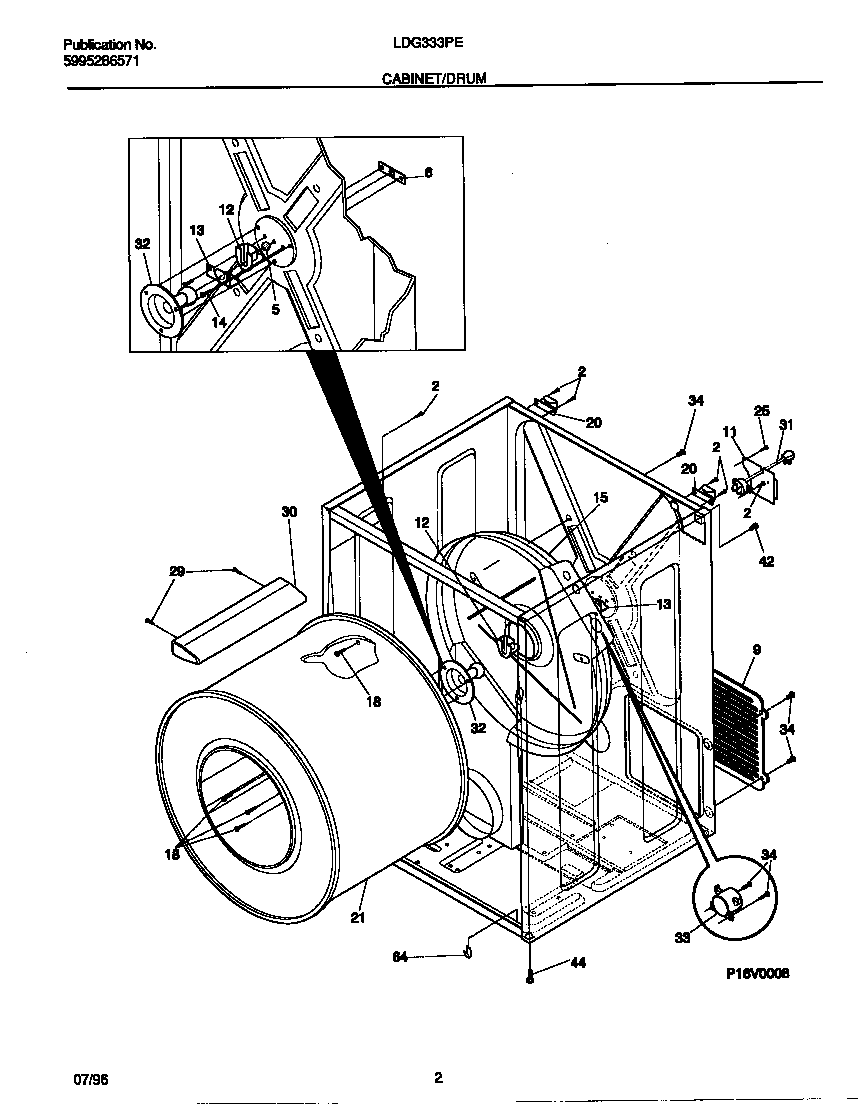 Frigidaire LDG333PEW0 cabinet/drum diagram