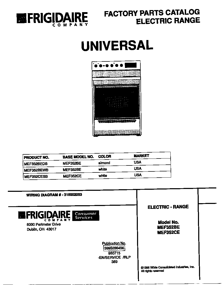 Universal/Multiflex (Frigidaire) MEF352BEDB cover diagram