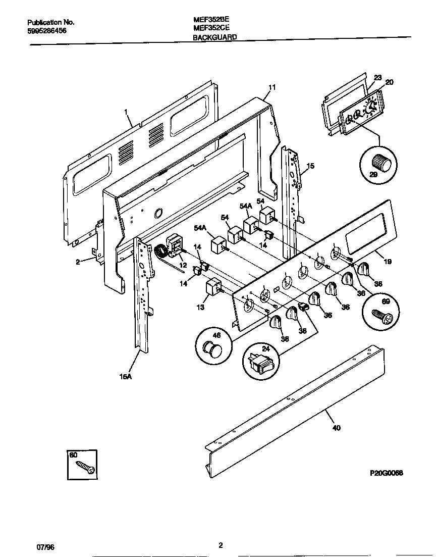 Universal/Multiflex (Frigidaire) MEF352BEDB backguard diagram