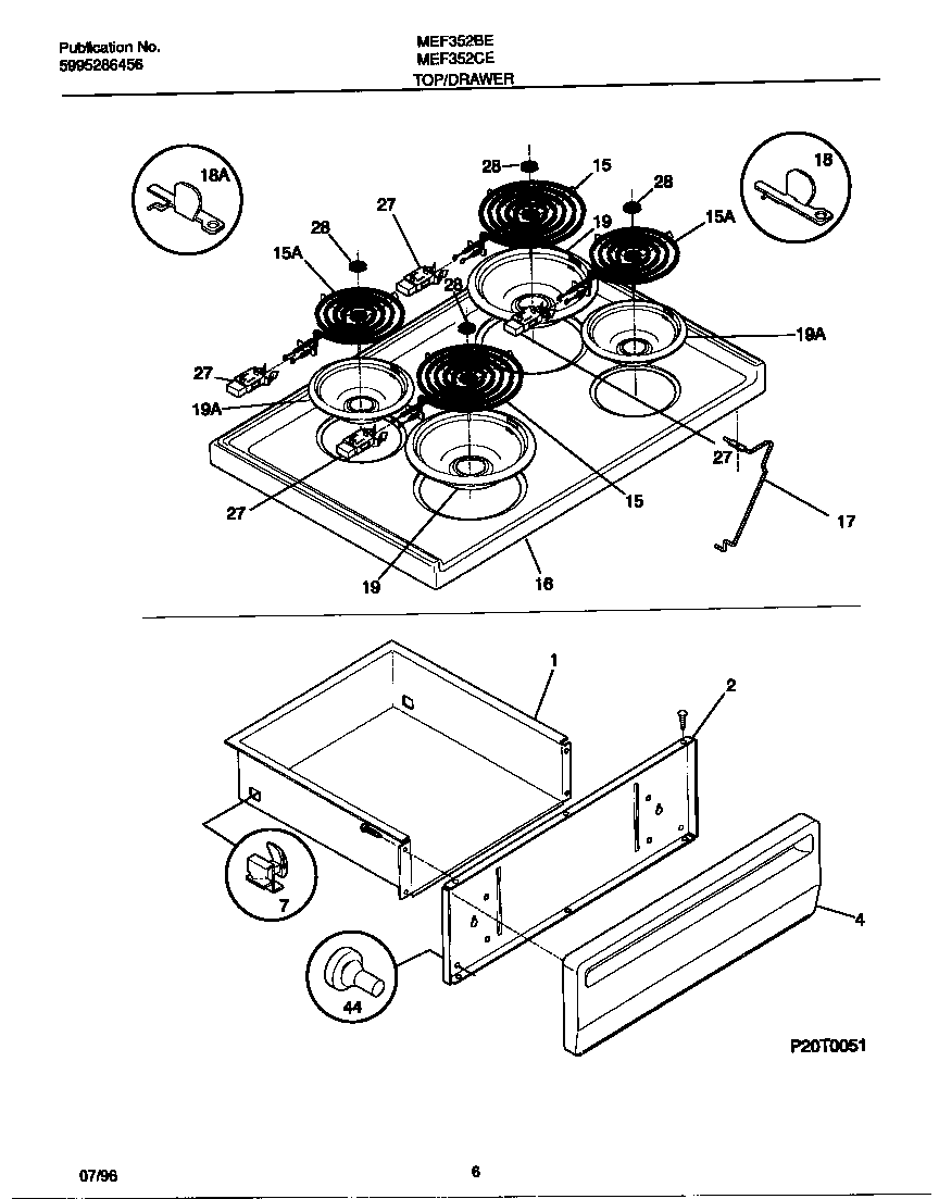 Universal/Multiflex (Frigidaire) MEF352BEDB top/drawer diagram