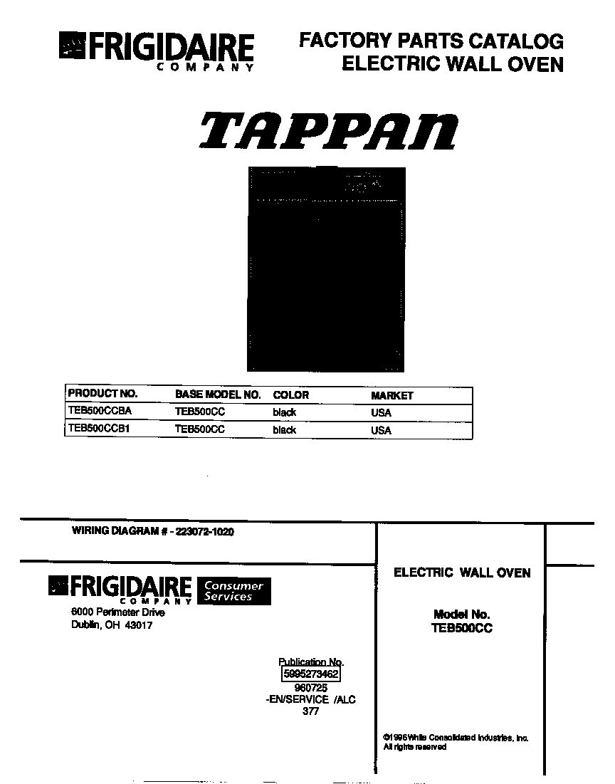 Tappan TEB500CCBA cover diagram