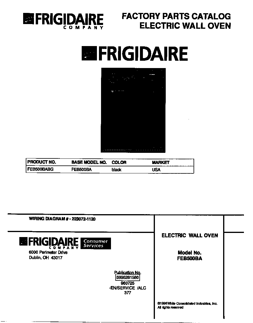 Frigidaire FEB500BABG cover diagram