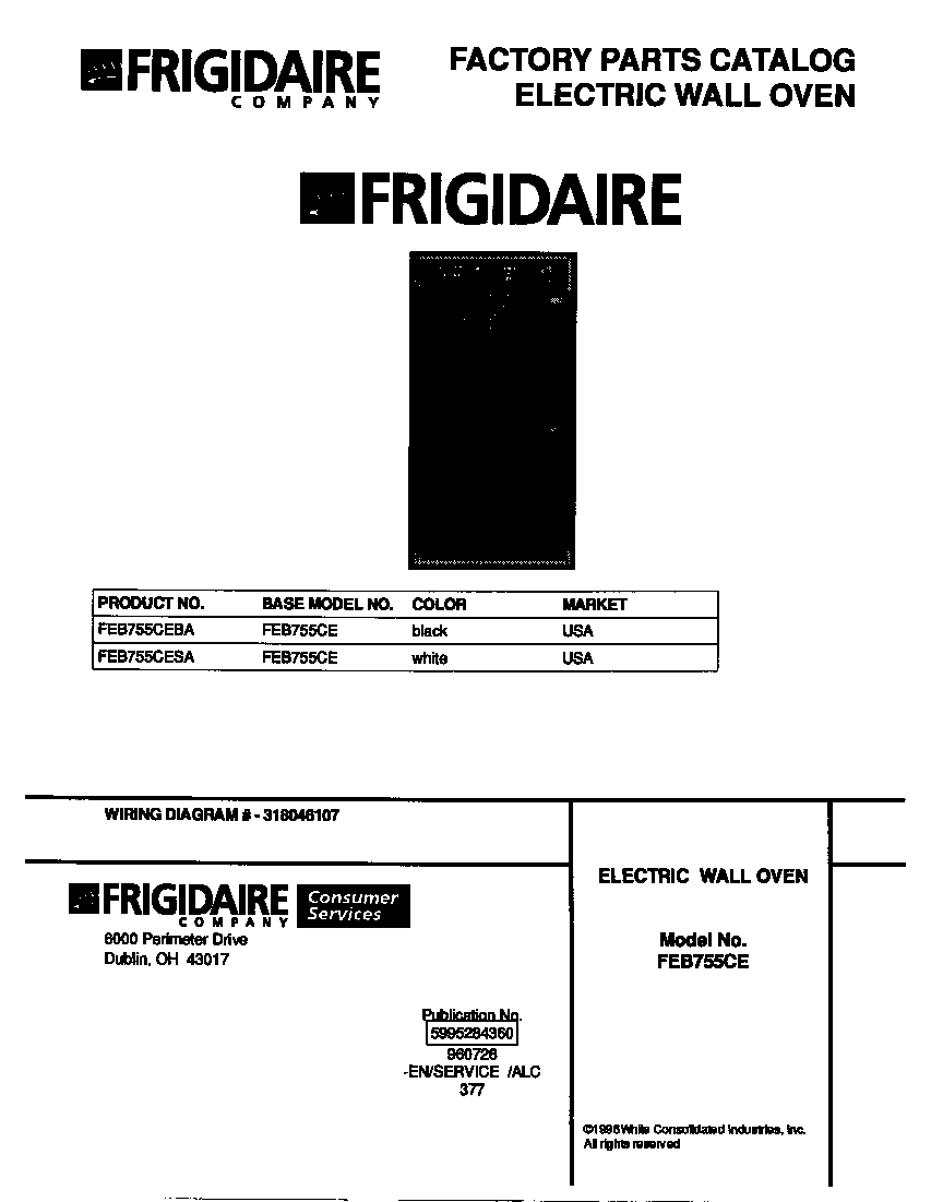 Frigidaire FEB755CESA cover diagram