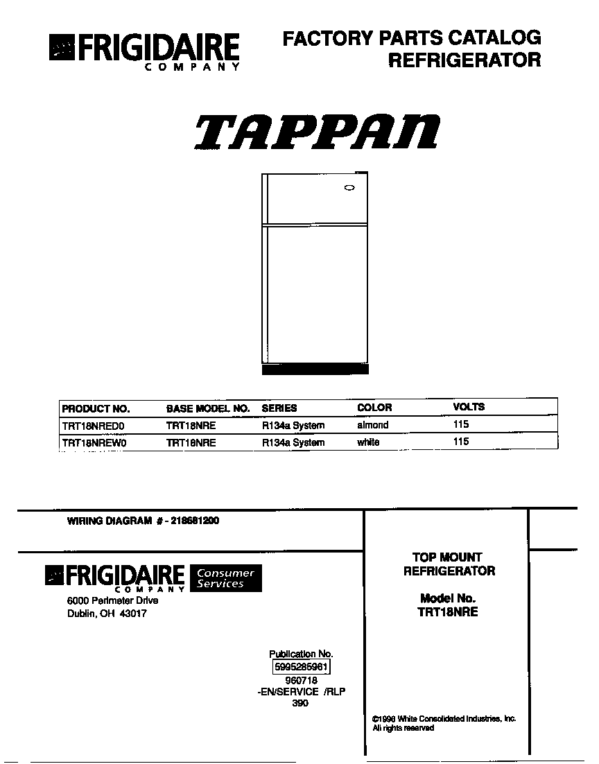 Tappan TRT18NRED0 cover diagram