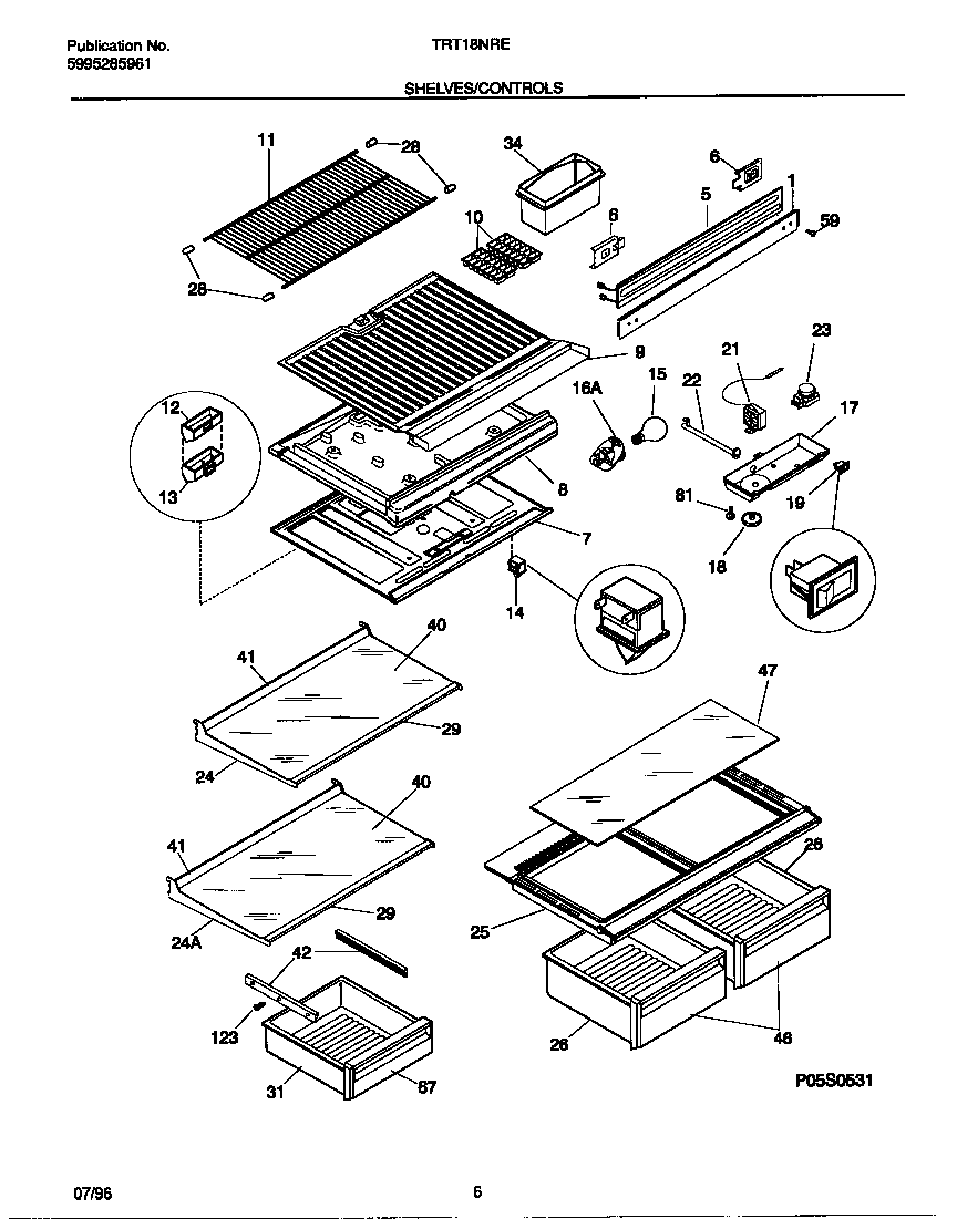 Tappan TRT18NRED0 shelves/controls diagram