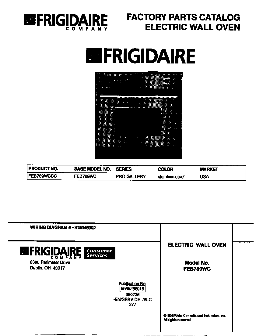 Frigidaire FEB789WCCC cover diagram