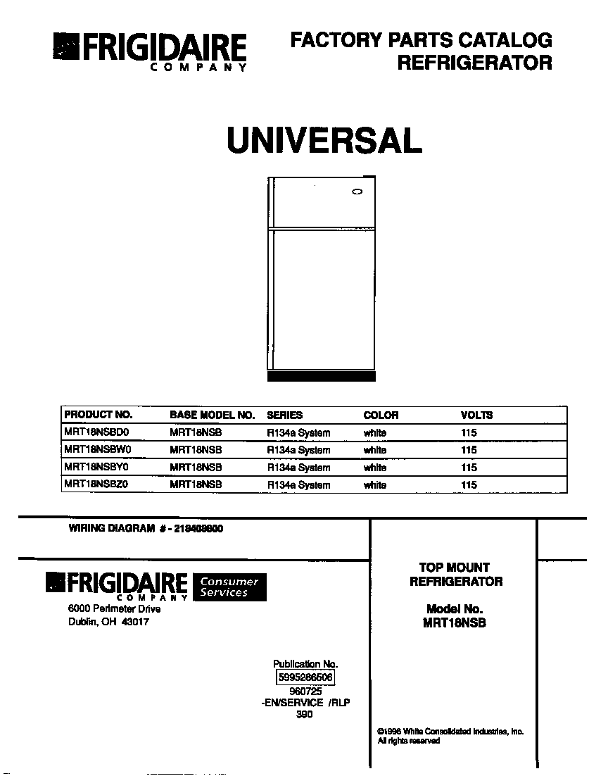 Universal/Multiflex (Frigidaire) MRT18NSBD0 cover diagram