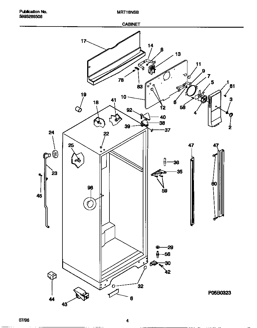 Universal/Multiflex (Frigidaire) MRT18NSBD0 cabinet diagram