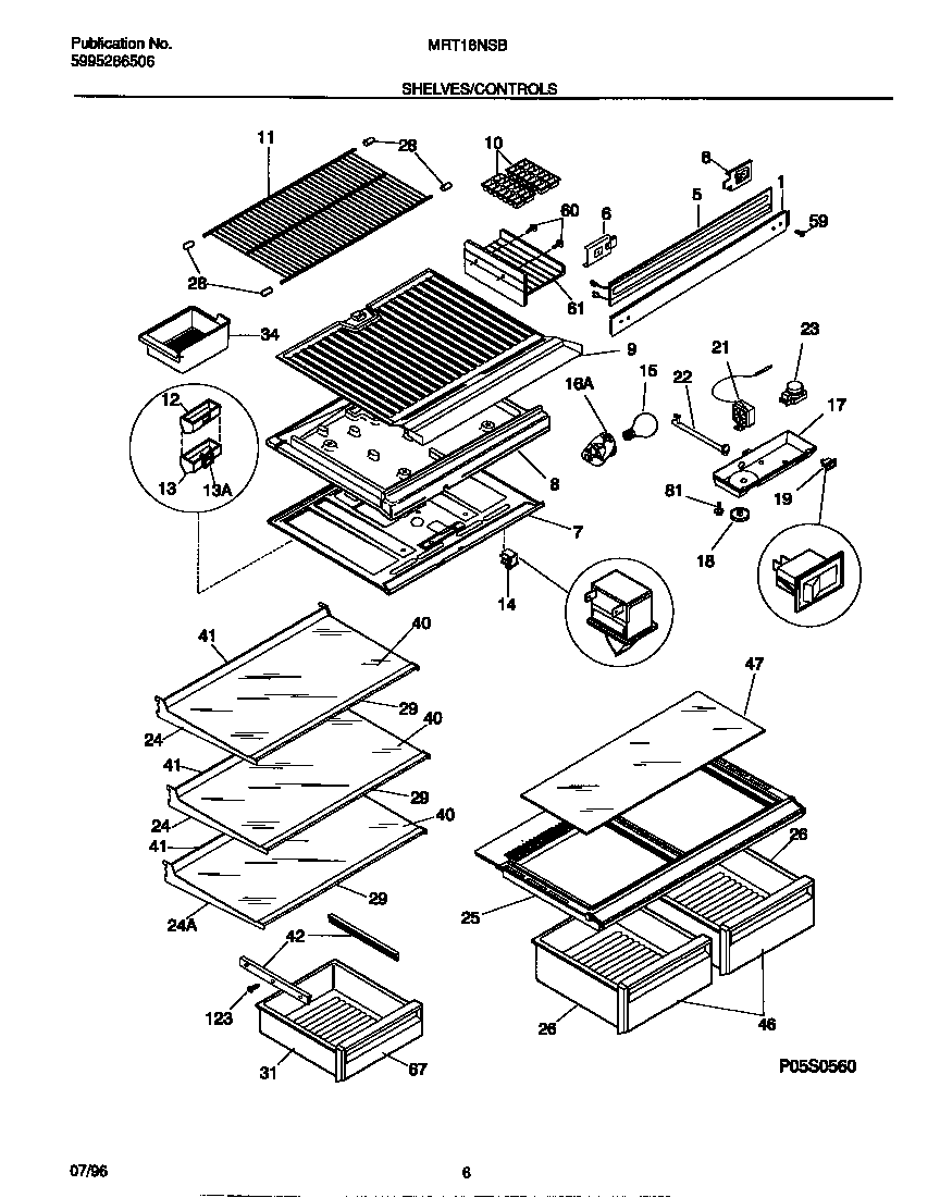 Universal/Multiflex (Frigidaire) MRT18NSBD0 shelves/controls diagram