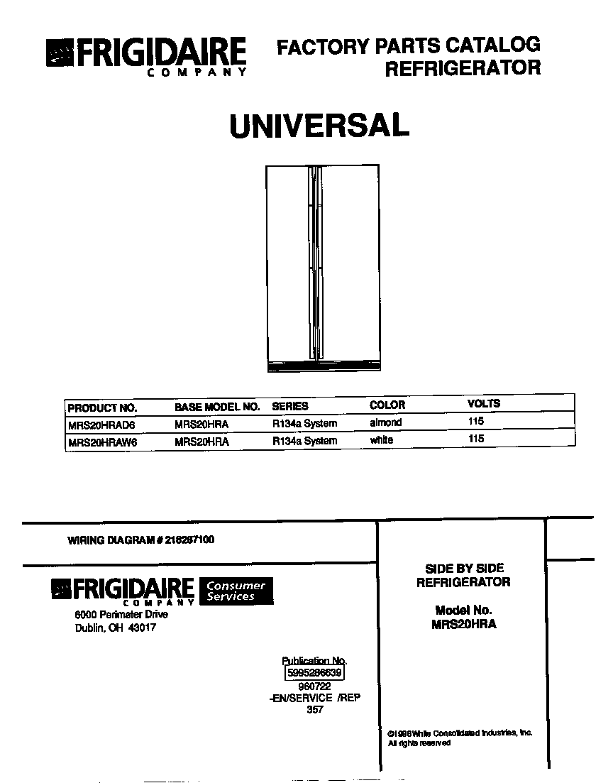 Universal/Multiflex (Frigidaire) MRS20HRAW6 cover diagram