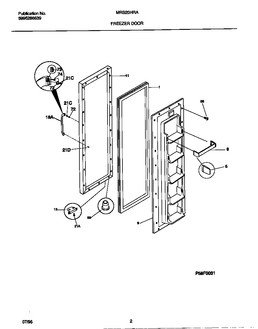 Universal/Multiflex (Frigidaire) MRS20HRAW6 freezer door diagram