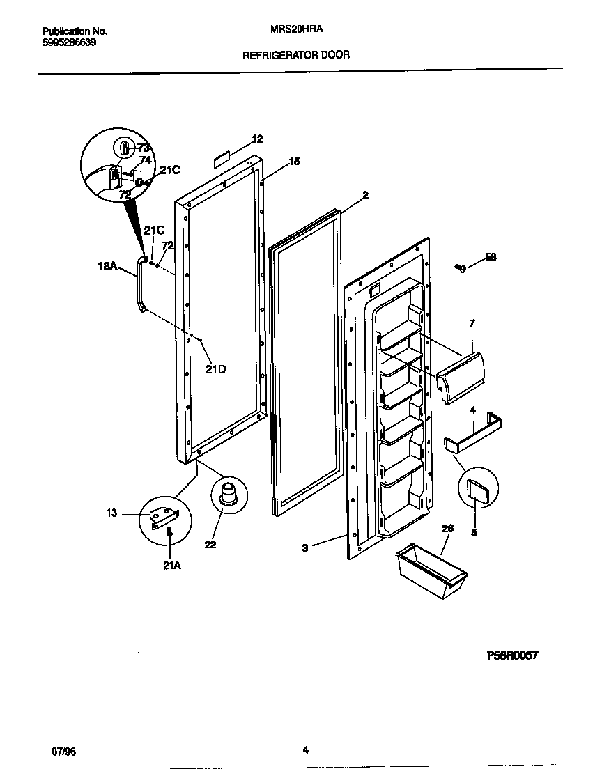 Universal/Multiflex (Frigidaire) MRS20HRAW6 refrigerator door diagram