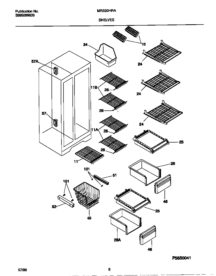 Universal/Multiflex (Frigidaire) MRS20HRAW6 shelves diagram