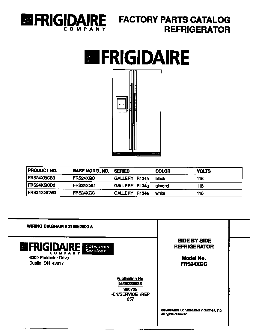 Frigidaire FRS24XGCW3 cover diagram