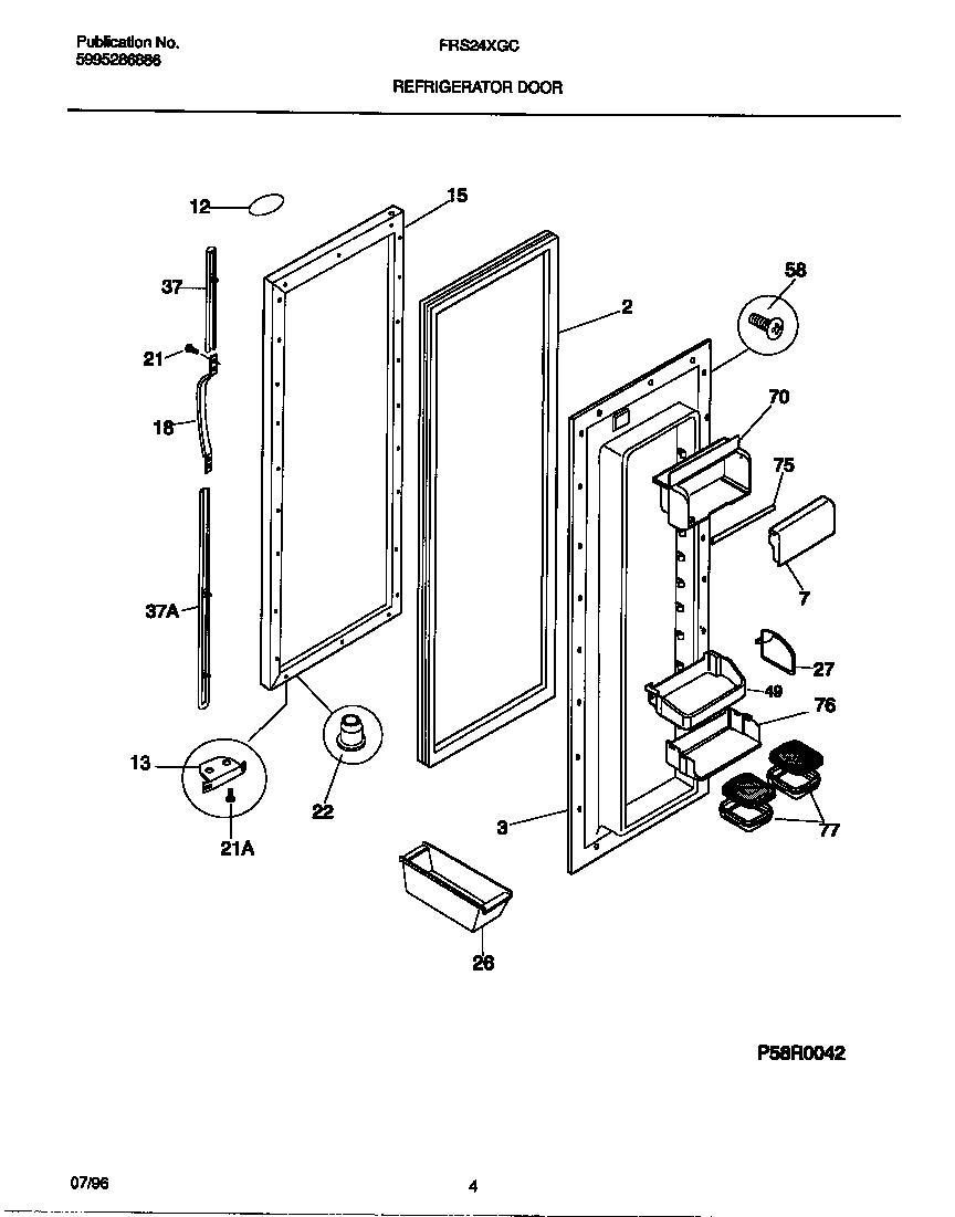 Frigidaire FRS24XGCW3 refrigerator door diagram