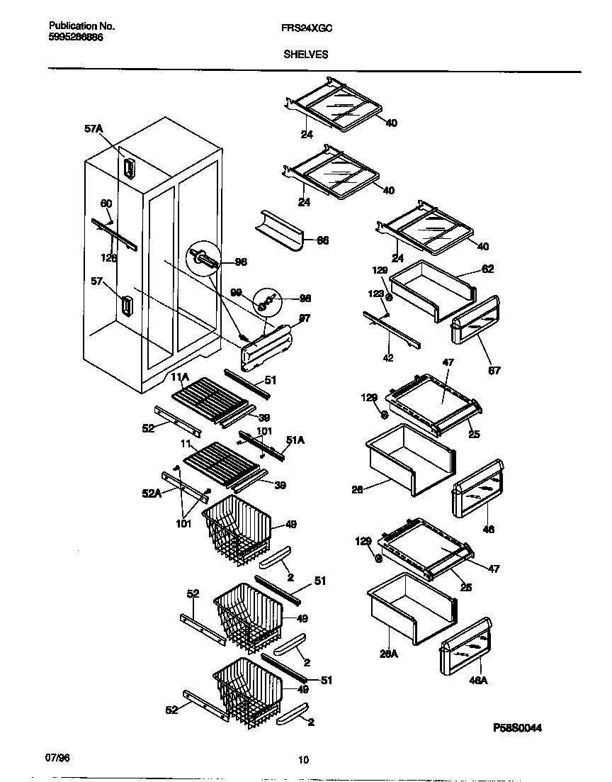 Frigidaire FRS24XGCW3 shelves diagram
