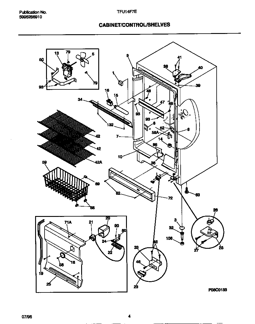Tappan TFU14F7EW1 cabinet/controls/shelves diagram