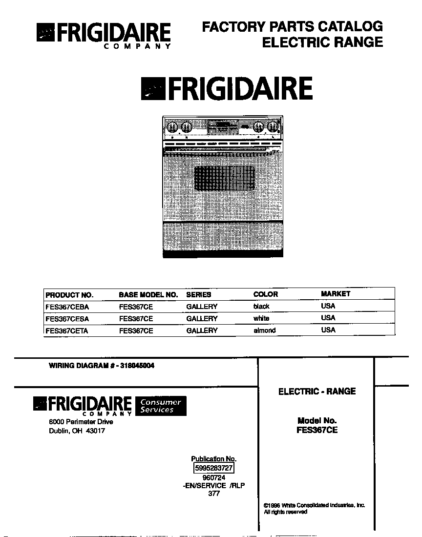 Frigidaire FES367CEBA cover diagram