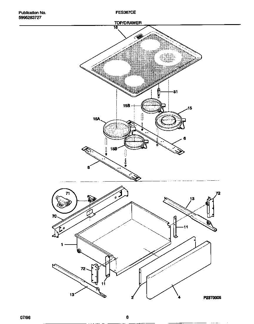 Frigidaire FES367CEBA top/drawer diagram
