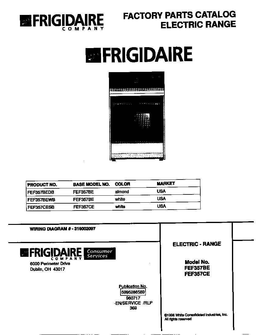 Frigidaire FEF357CESB cover diagram